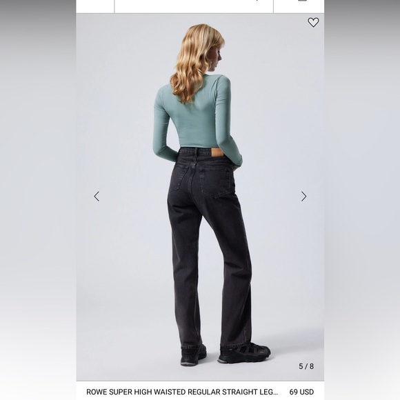 WEEKDAY Rowe High Rise Straight Leg Black Wash Jeans - Picture 4 of 9